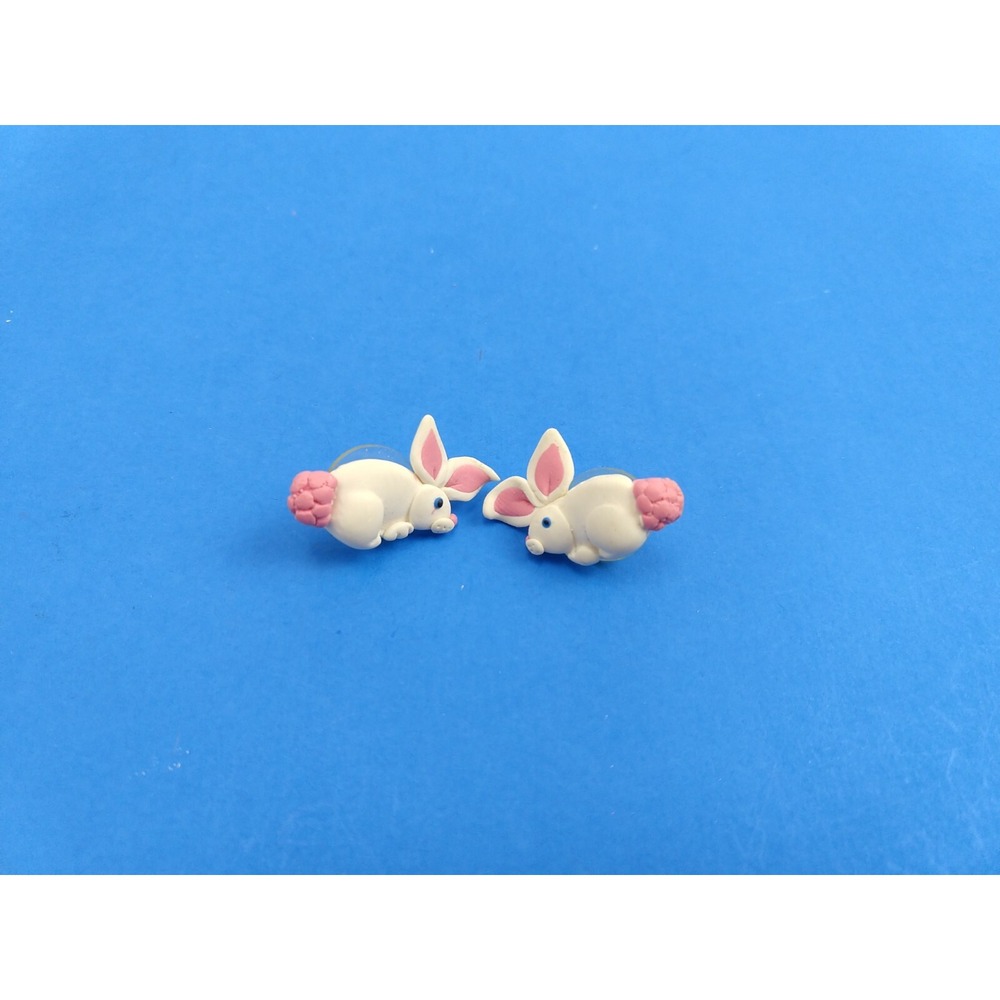 Easter Bunny Rabbit Pink White Stud Earrings